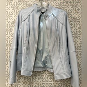 Ice Blue Leather Moto Jacket